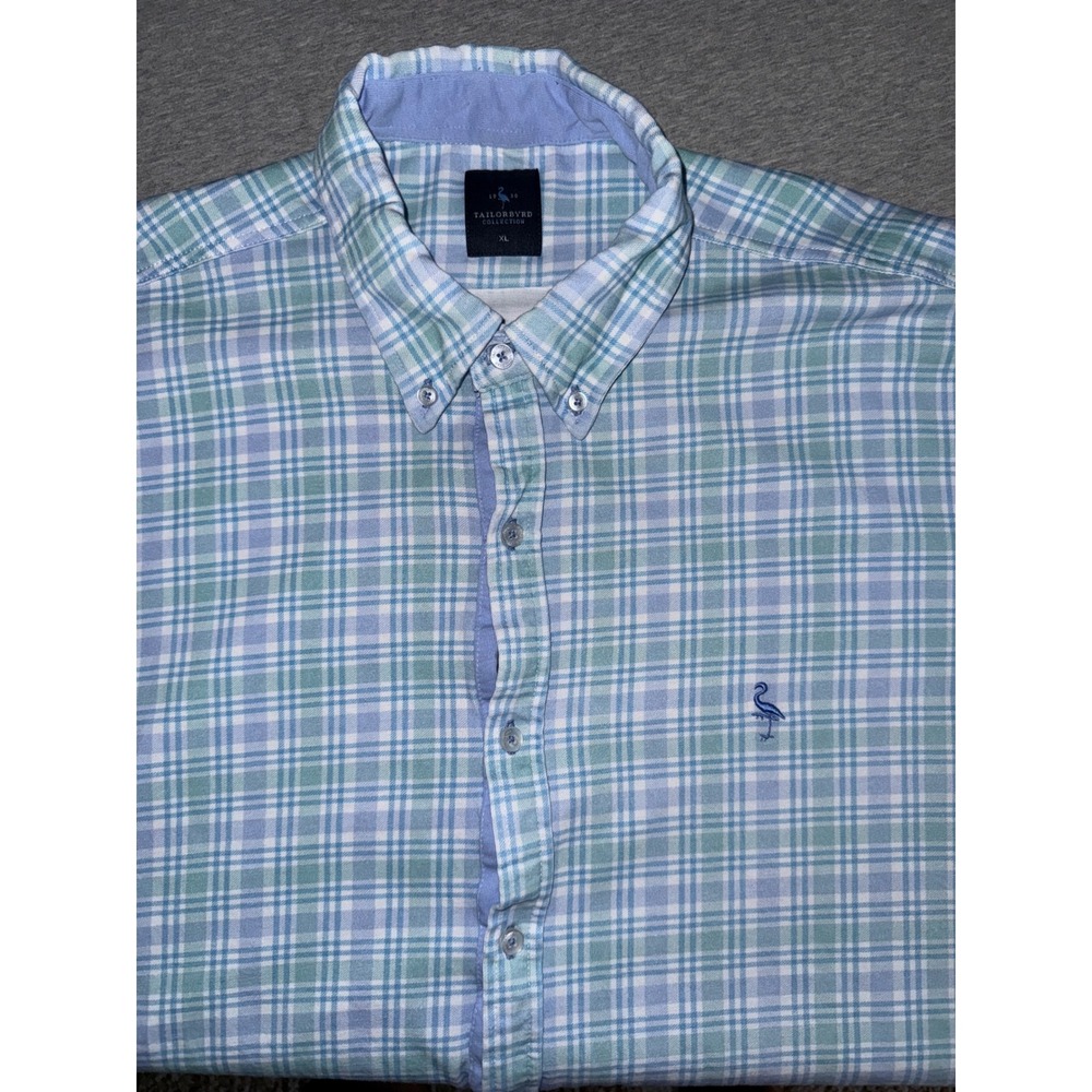 Tailorbyrd Mens Mint Green Plaid Button Up Polo Shirt Size XL Coastal Preppy